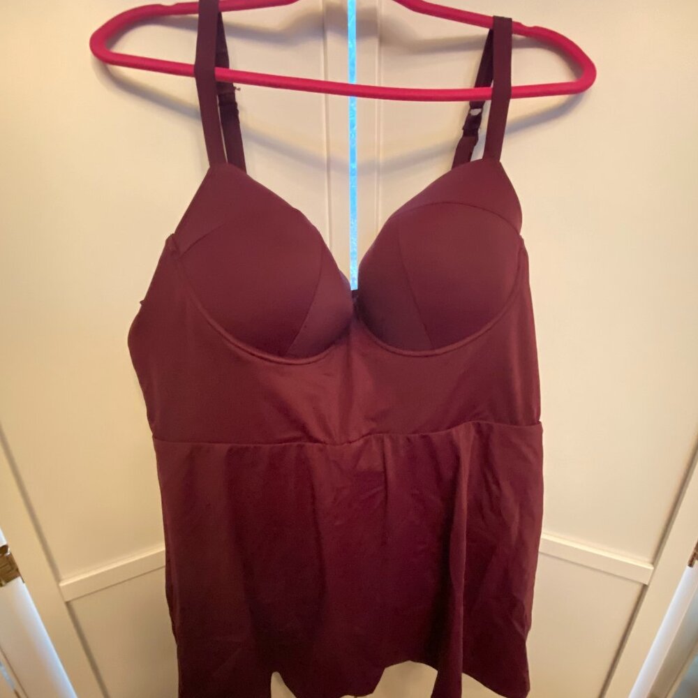 TORRID One Piece Swim Suit Swim Dress w/ Brief Burgundy WIne Red Size 3 Plus